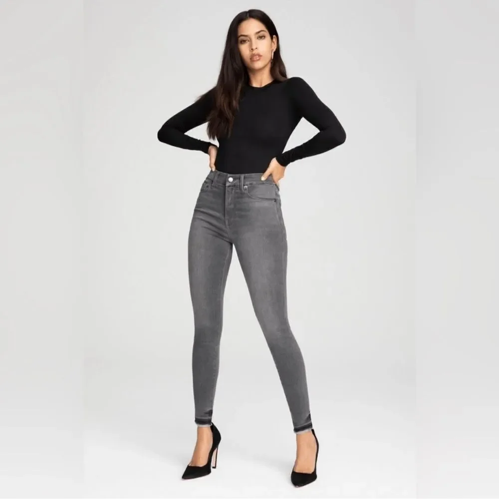 GOOD AMERICAN Good Legs Raw Hem Crop GLCFH961T Charcoal Wash Women's Size 4/27